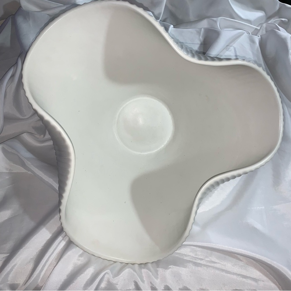 rare! JONATHAN ADLER matte white glazed ribbed PINCH POT BOWL extra large - Picture 10 of 12
